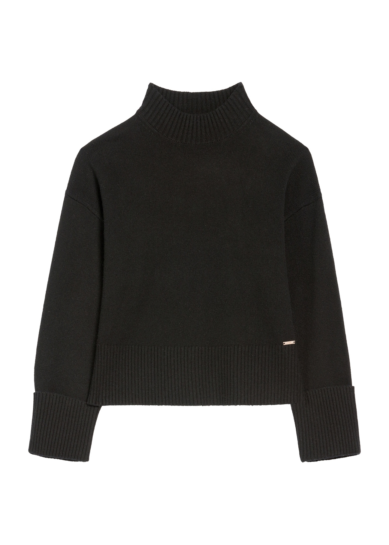 Czarny sweter damski z wełny SWEDT-0244-99(Z25), widok produktu z przodu na białym tle.