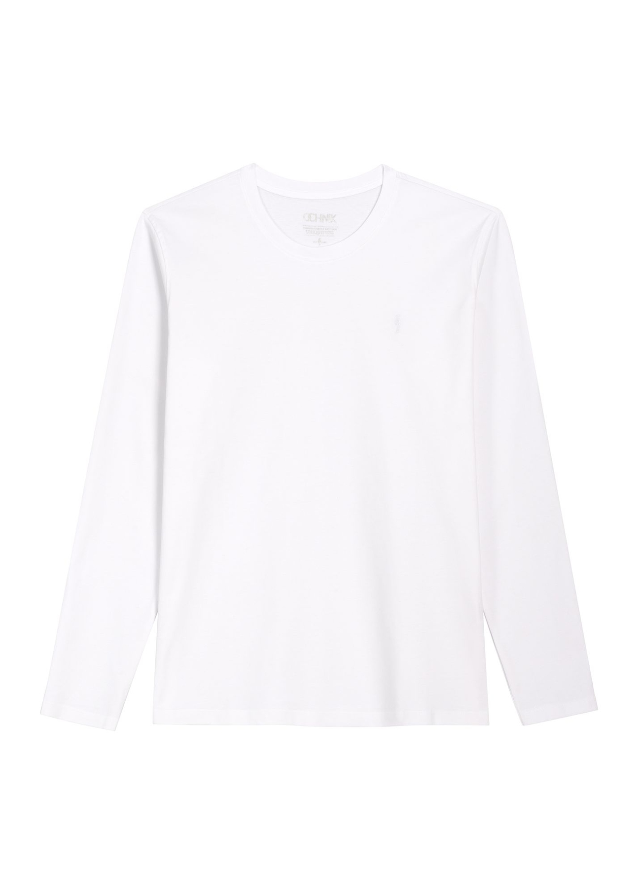 Biały bawełniany longsleeve męski LSLMT-0013-0A(Z26) - widok produktu z przodu, na białym tle.