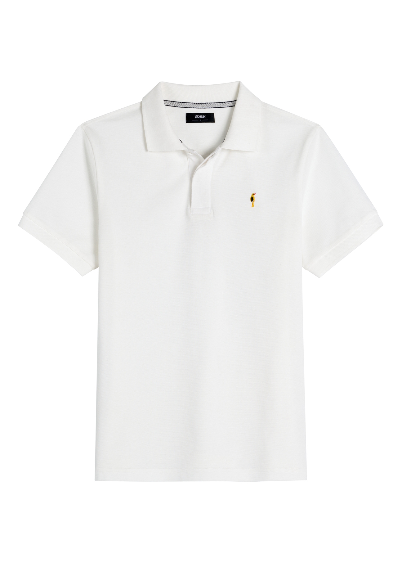 Kremowa koszulka polo z bawełny POLMT-0086-0B(W26), widok produktu z przodu na białym tle.