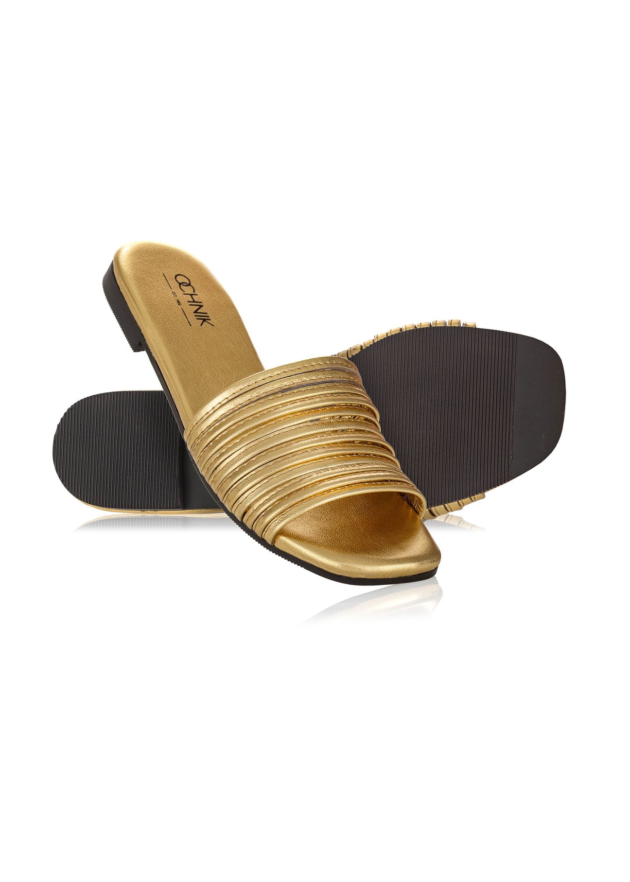 Skórzane złote klapki damskie BUTYD-1048-28(W24)-03