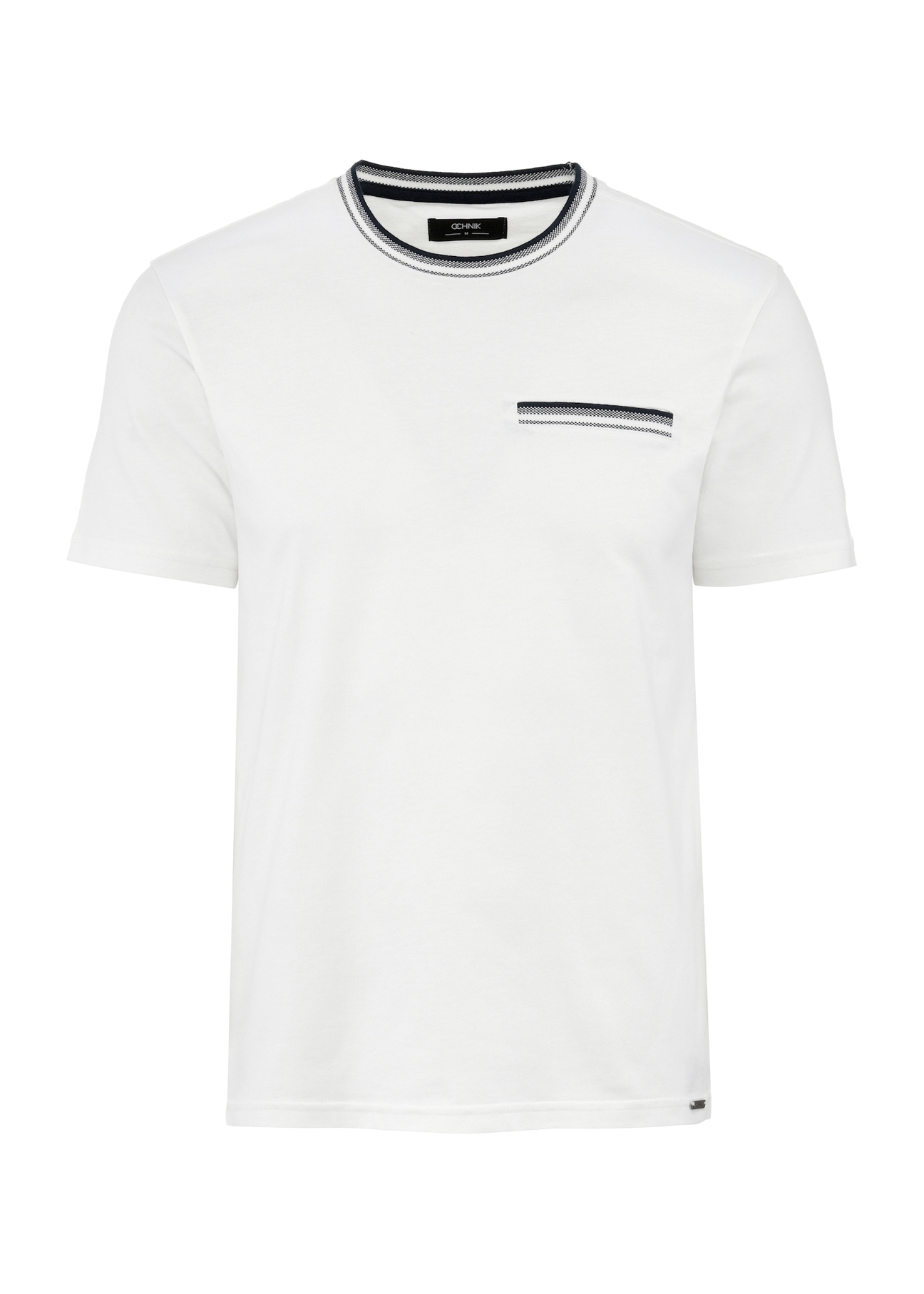 Biały T-shirt męski z bawełny TSHMT-0123-12(W25), widok produktu przodem na białym tle.
