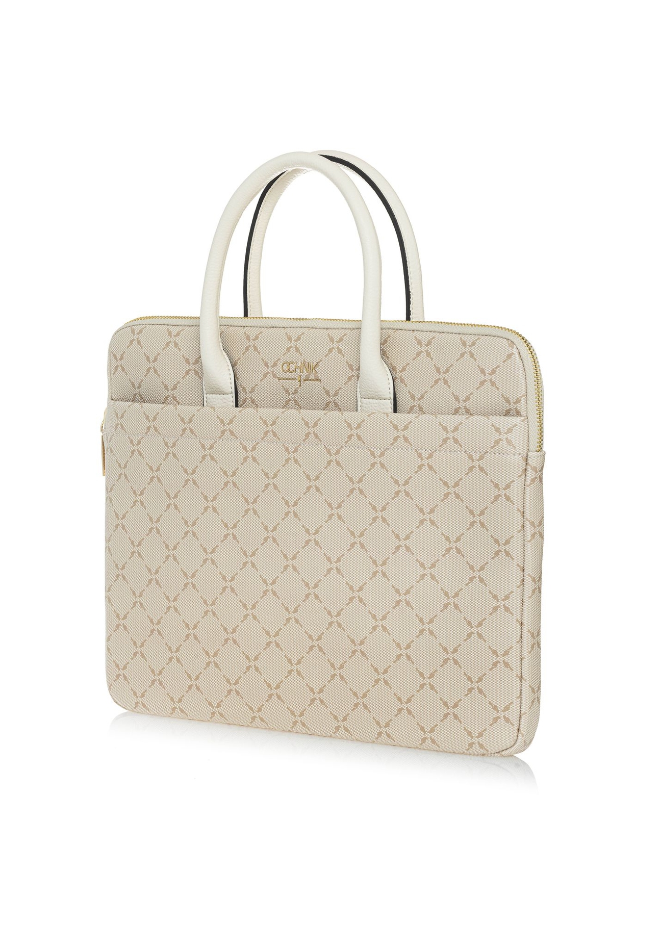 Beżowa damska torba na laptopa z monogramem TOREC-1027-81(W25)-02