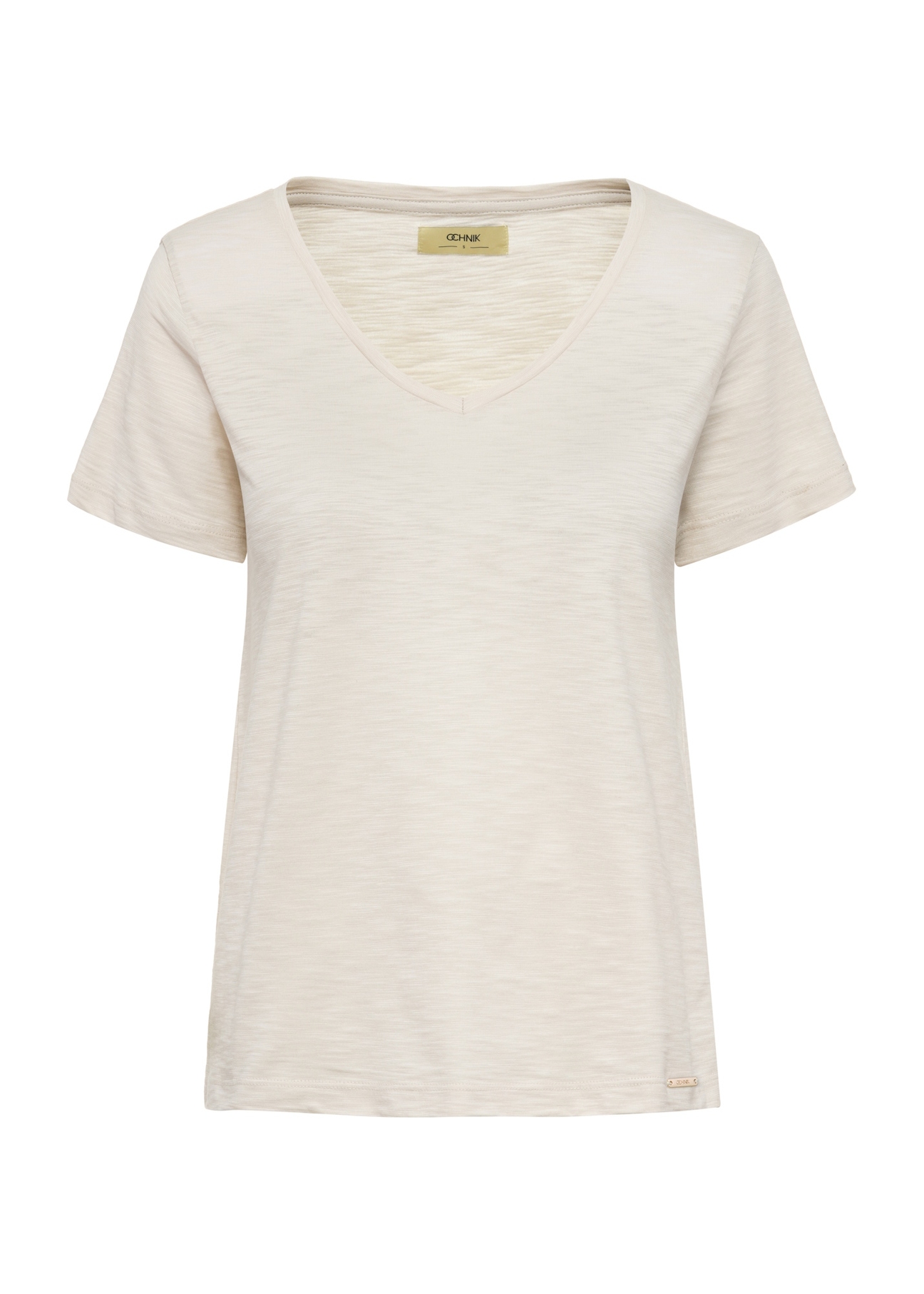 Bawełniany jasnobeżowy T-shirt damski TSHDT-0135-80(W25)-04