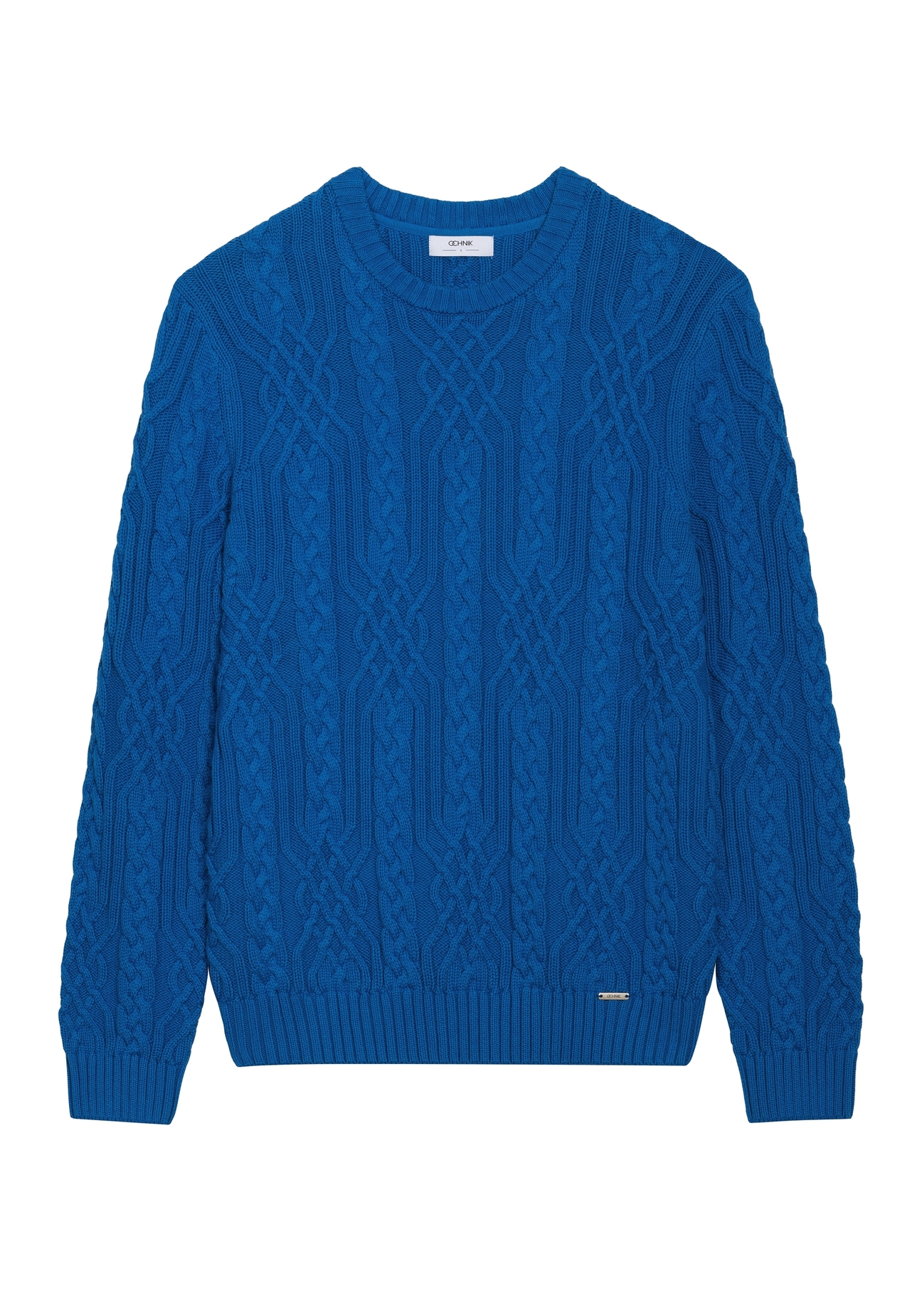 Ciemnoniebieski sweter męski z ozdobnym splotem  SWEMT-0205-7C(Z26)