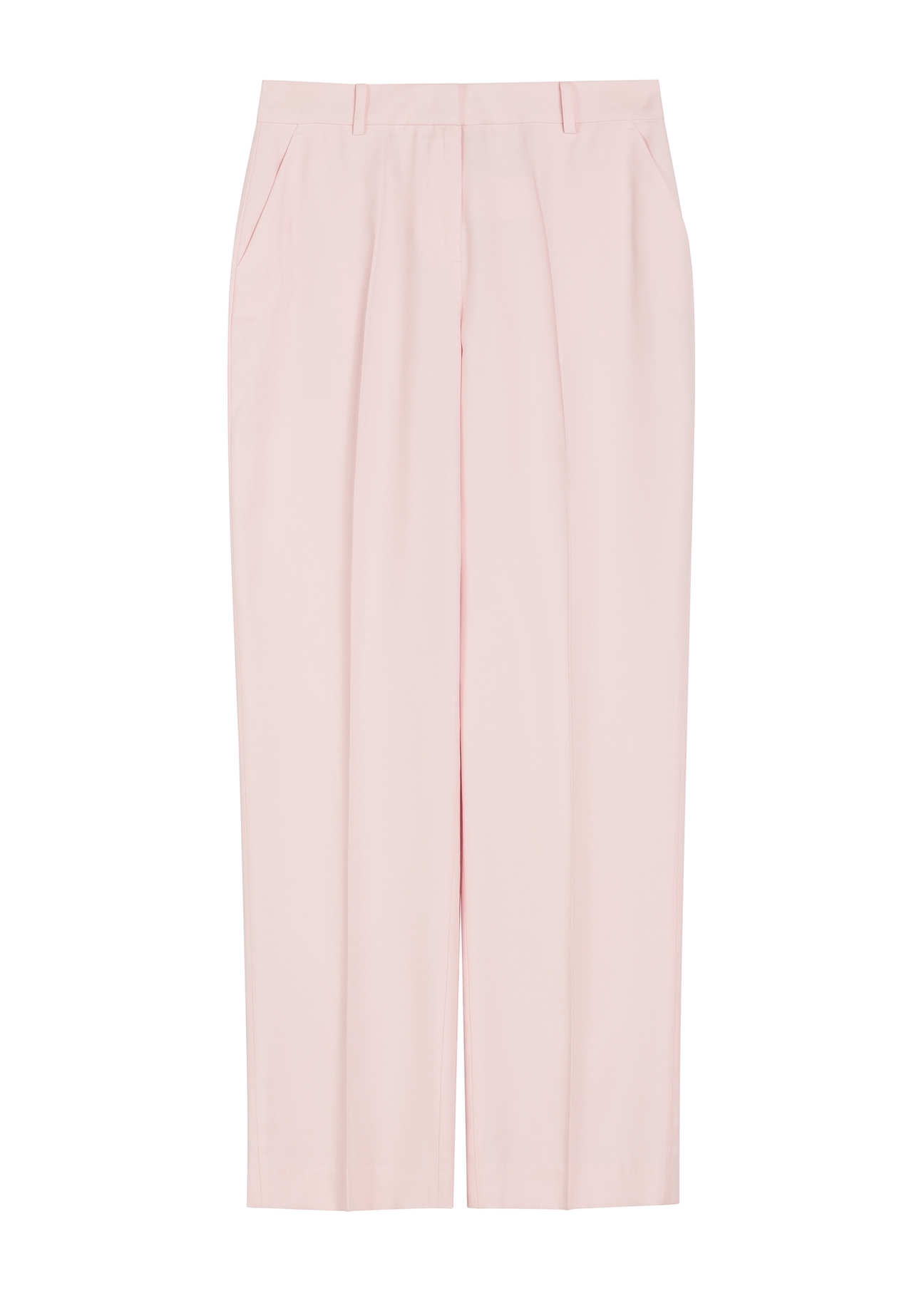 Jasnoróżowe eleganckie spodnie damskie SPODT-0106A-5A(W26), widok produktu z przodu na białym tle.