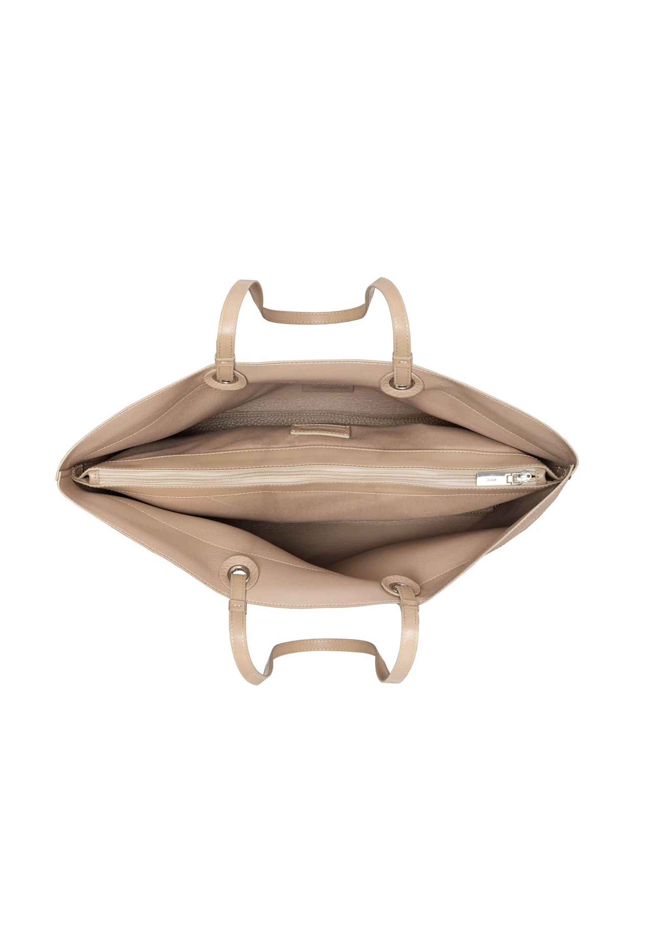 Beżowa groszkowana torebka shopper TOREC-1252-1B(Z26), widok produktu w środku na jasnym tle.
