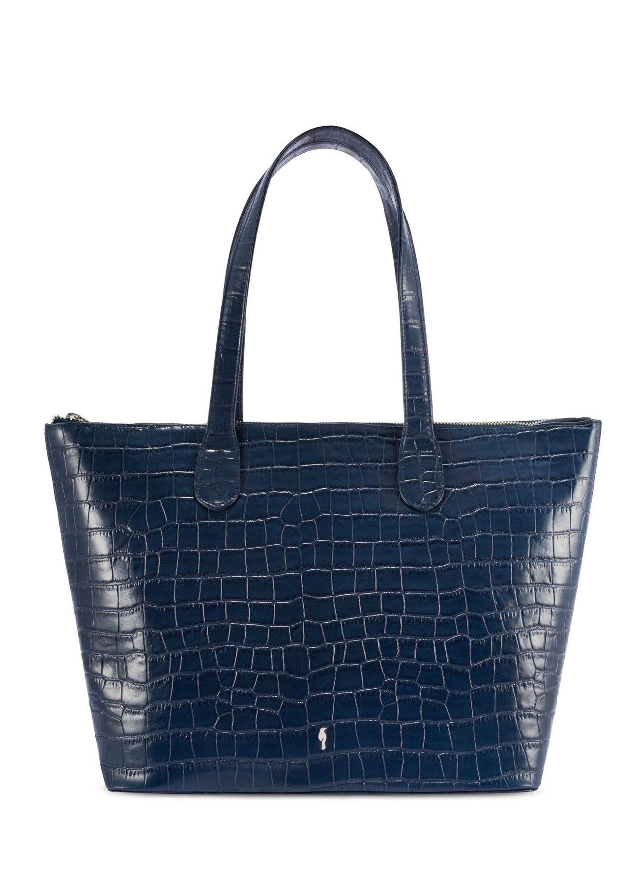Damska granatowa torebka shopper skórzana TORES-0939F-7D(W26) - widok produktu z przodu, na białym tle. 