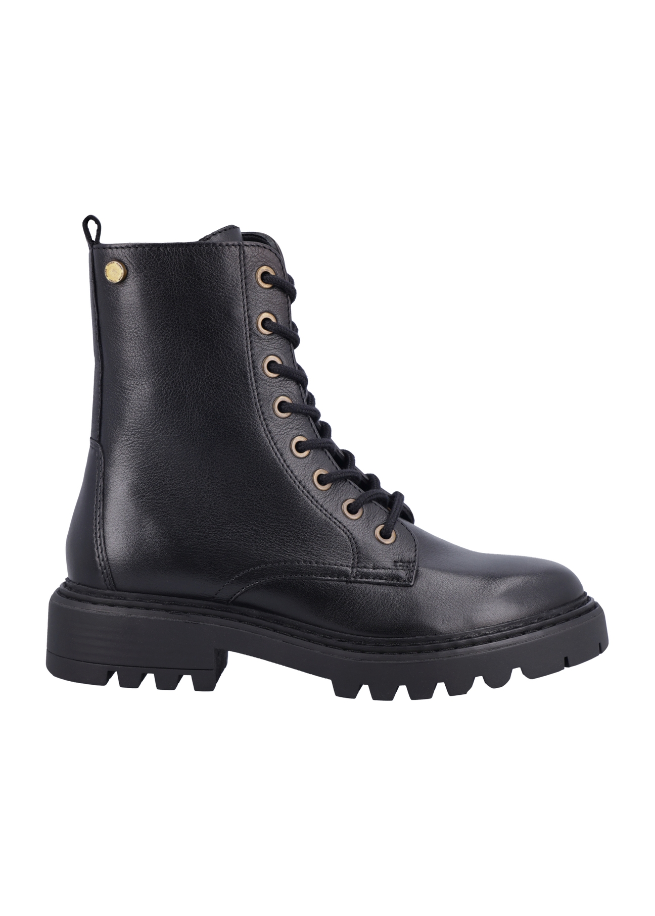 Czarne botki damskie BUTYD-1192-99(Z26), widok produktu z boku na białym tle.