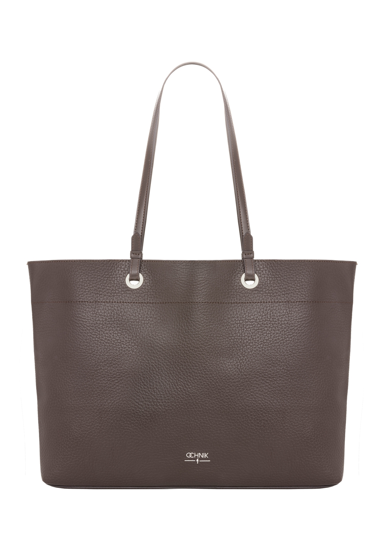 Brązowa groszkowana torebka shopper TOREC-1252-1I (Z26). Widok na przód na białym tle.