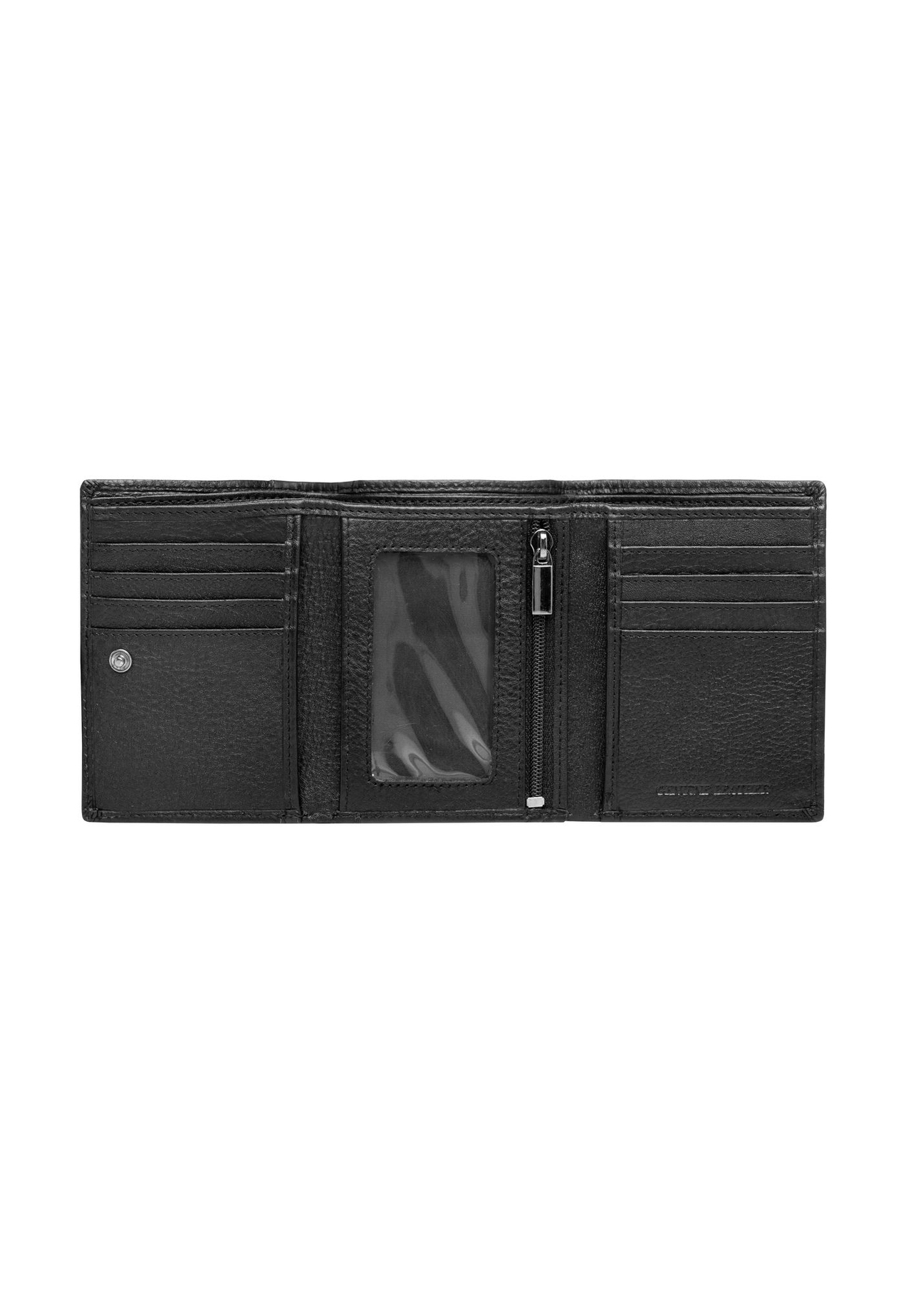 Mały skórzany portfel męski PORMS-0683-99(W26) - widok produktu z góry, na białym tle. 