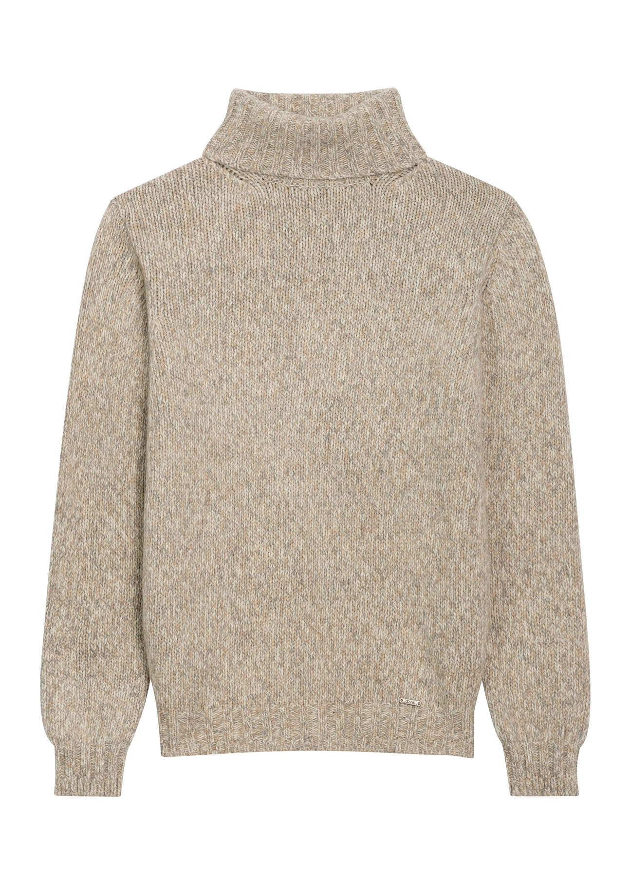 Jasnobeżowy golf męski z wełną SWEMT-0214-1A(Z26), widok produktu z przodu na białym tle.
