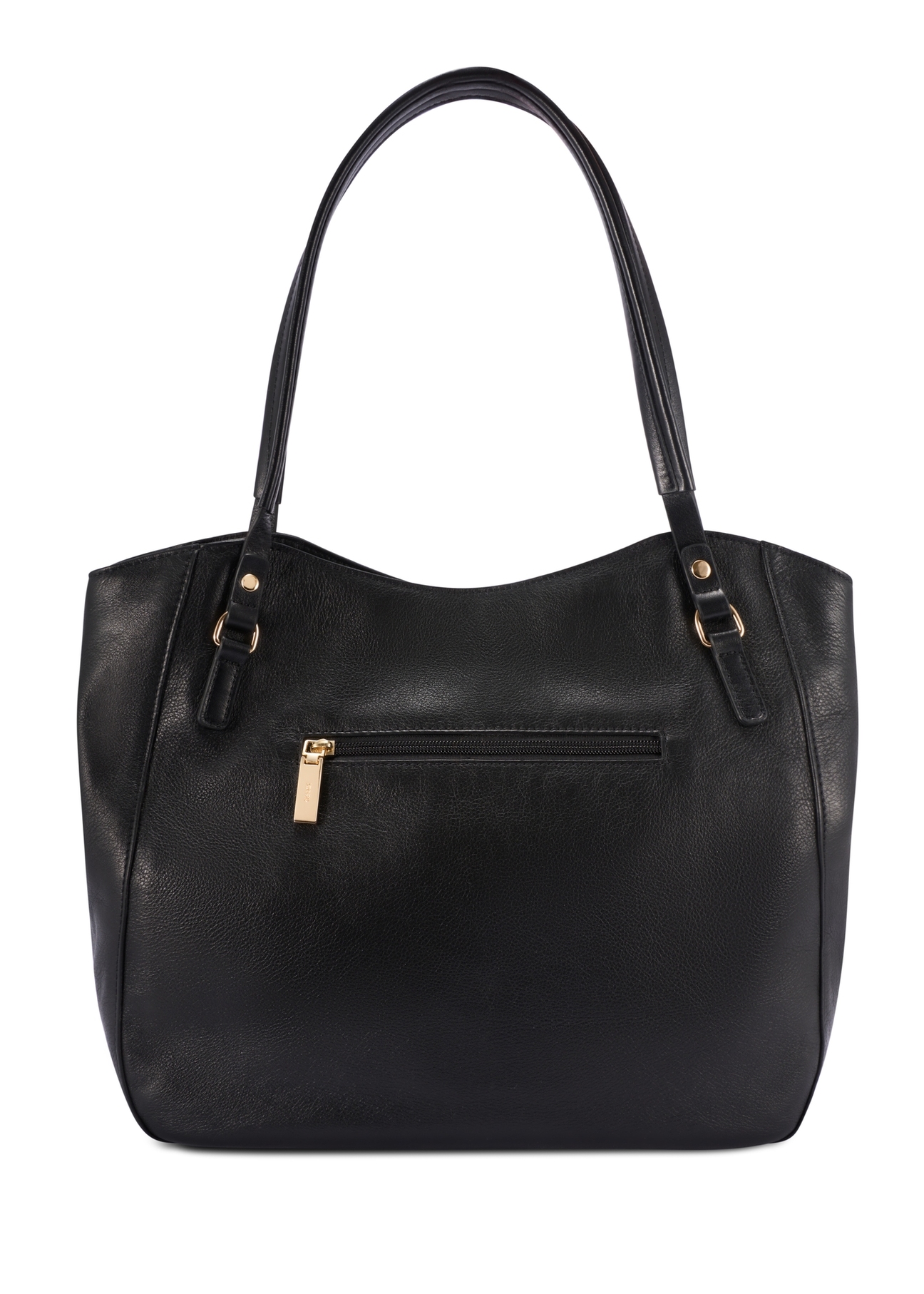 Czarna skórzana torebka shopper TORES-1223-99(W26), widok produktu z tyłu na białym tle.