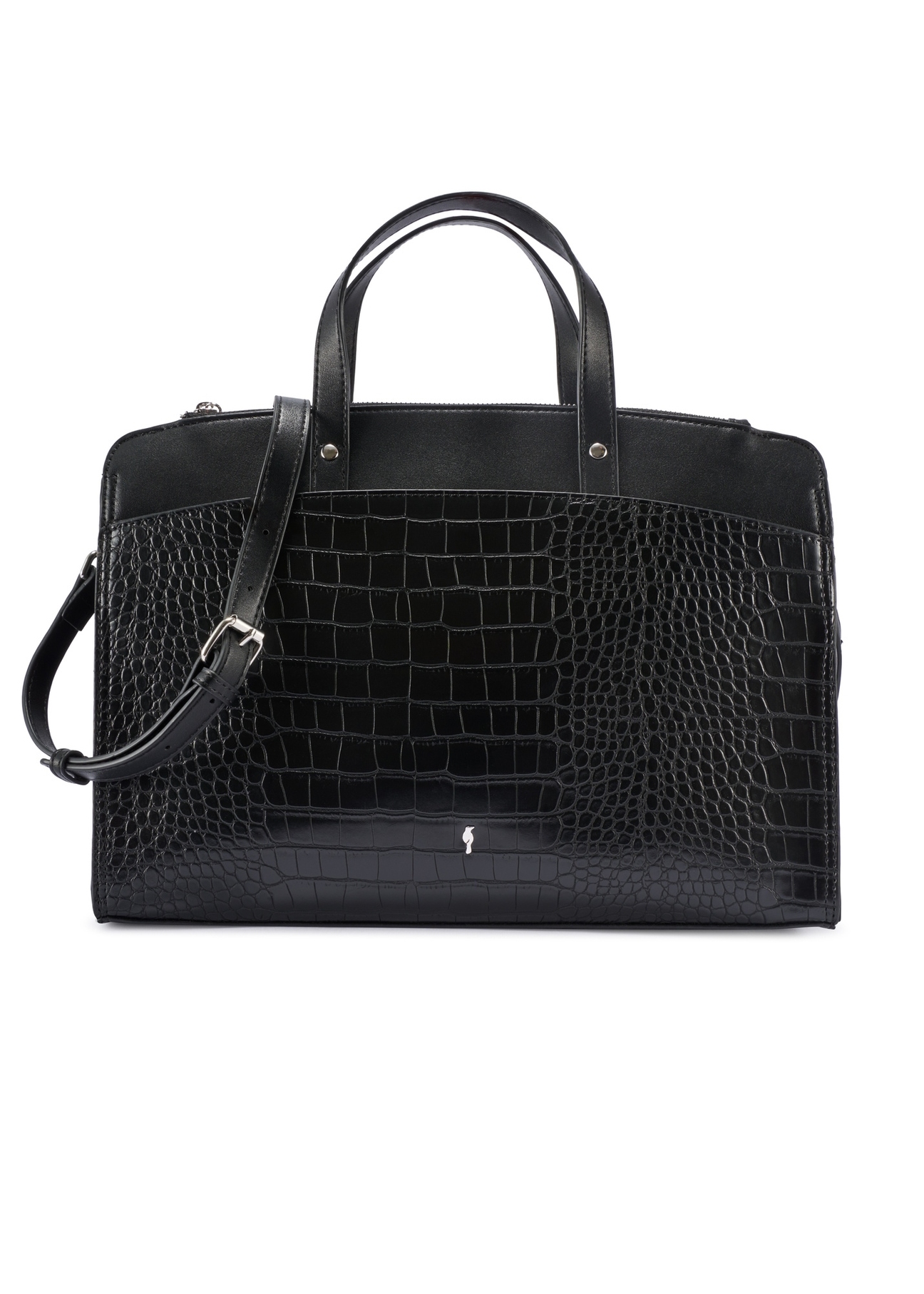 Czarna torba damska croco TOREC-1143-9G(W26), widok produktu z przodu na białym tle.