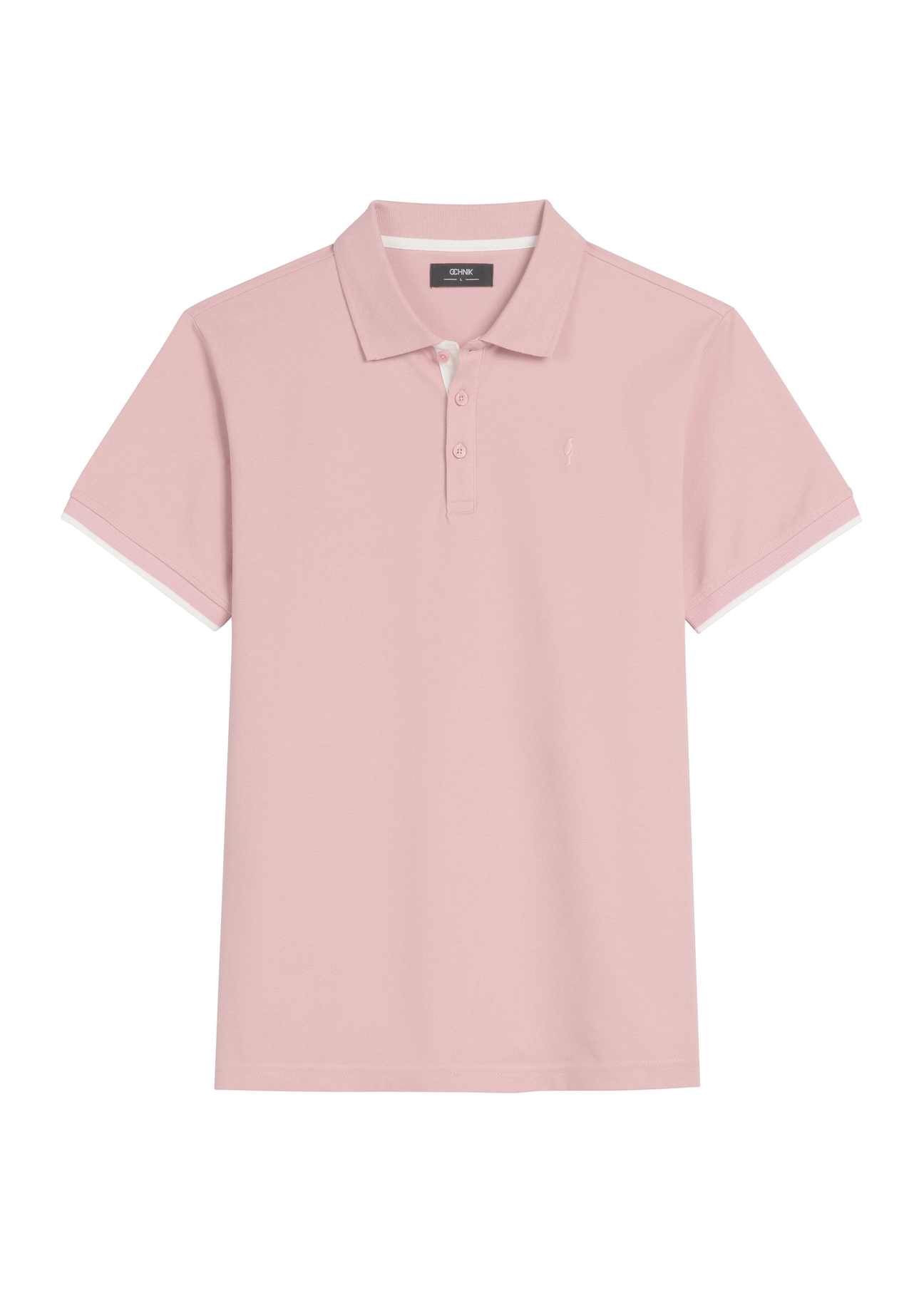 Różowa koszulka polo z bawełny POLMT-0045B-5B(W26) - widok produktu z przodu, na białym tle. 