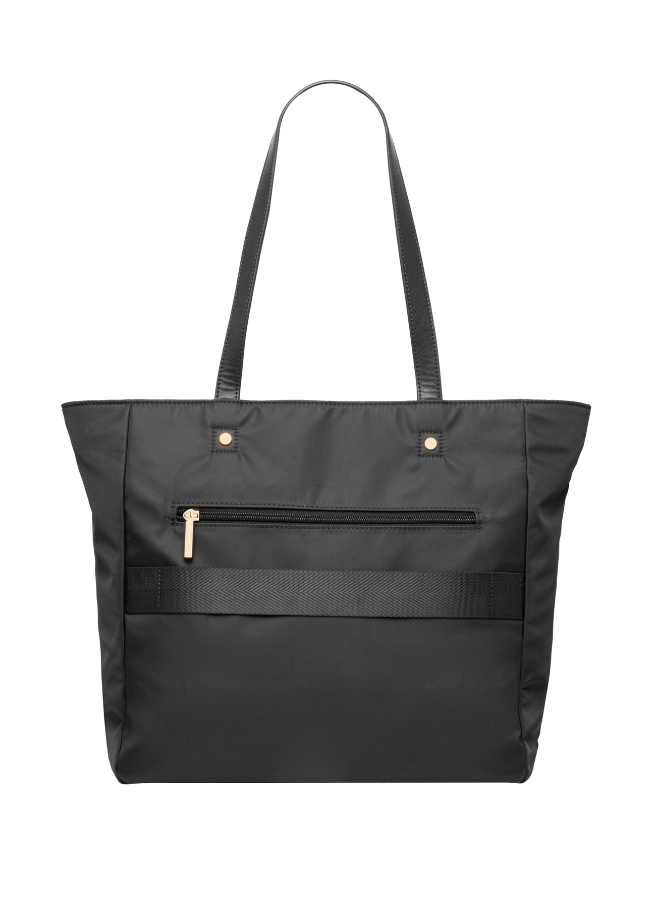 Duża czarna torba typu shopper TOREN-0353-99(Z26), widok produktu z tyłu na białym tle.