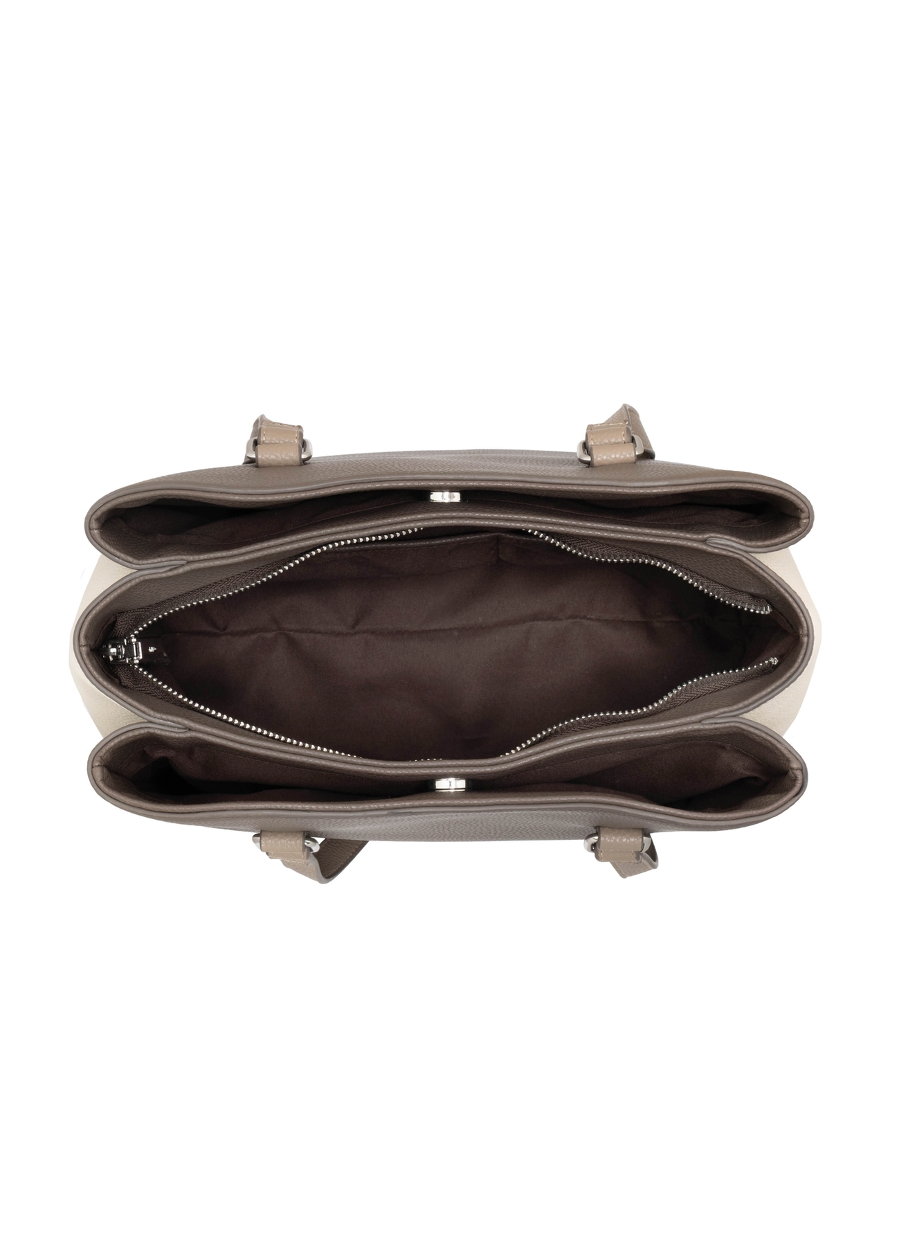 Torebka shopper w kolorze chłodnego beżu TOREC-1260-1K(Z26), widok produktu od góry na białym tle.