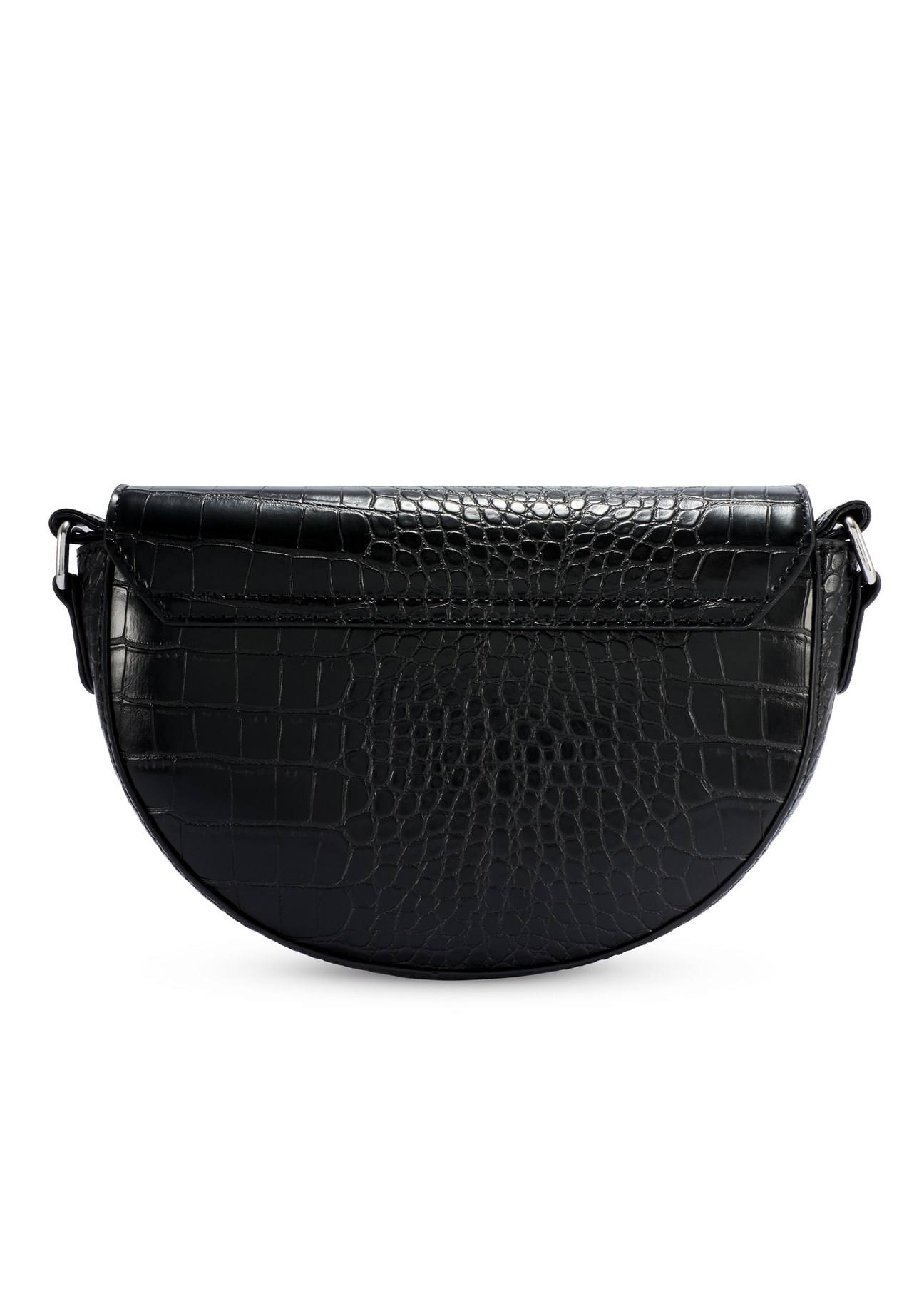 Czarna półokrągła listonoszka damska croco TOREC-1184-9G(W26), widok produktu z tyłu na białym tle.