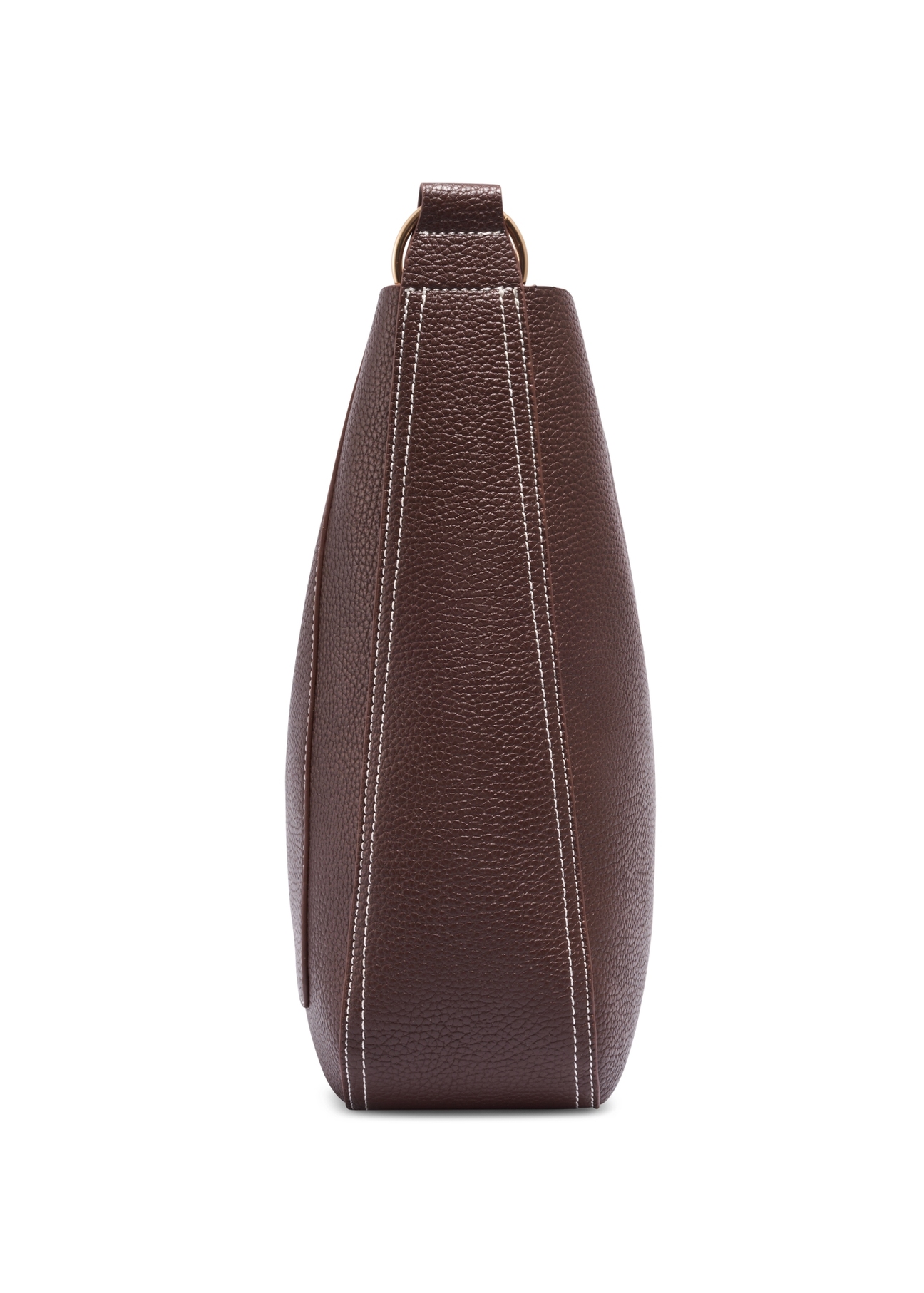 Brązowa torebka damska hobo TOREC-1257-1H(Z26), widok produktu od boku na białym tle.