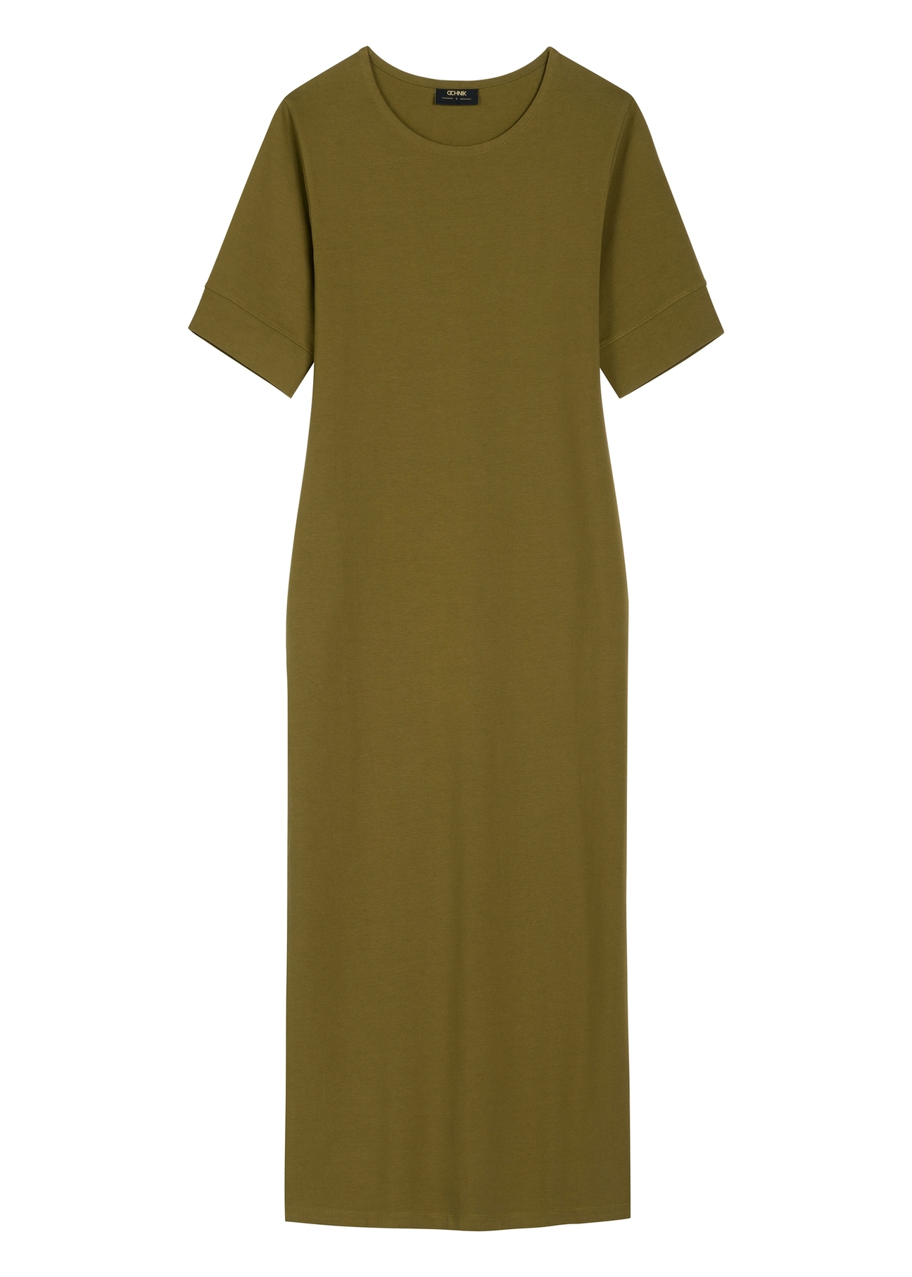 Bawełniana sukienka khaki midi SUKDT-0256-8D(W26)