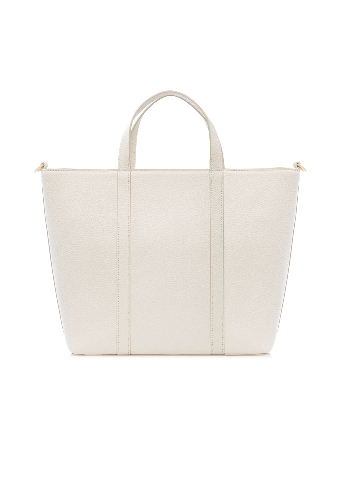 Kremowa skórzana torebka shopper TORES-1272-0B(W26), widok produktu z tyłu na białym tle.
