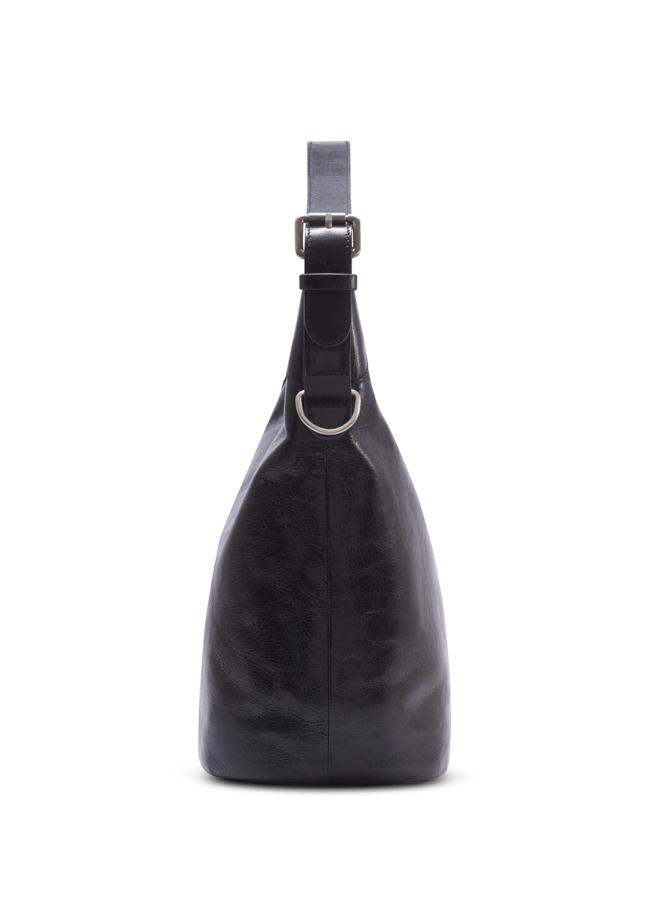 Czarna duża torebka shopper TORES-1367-9F(Z26), widok produktu z boku na jasnym tle.
