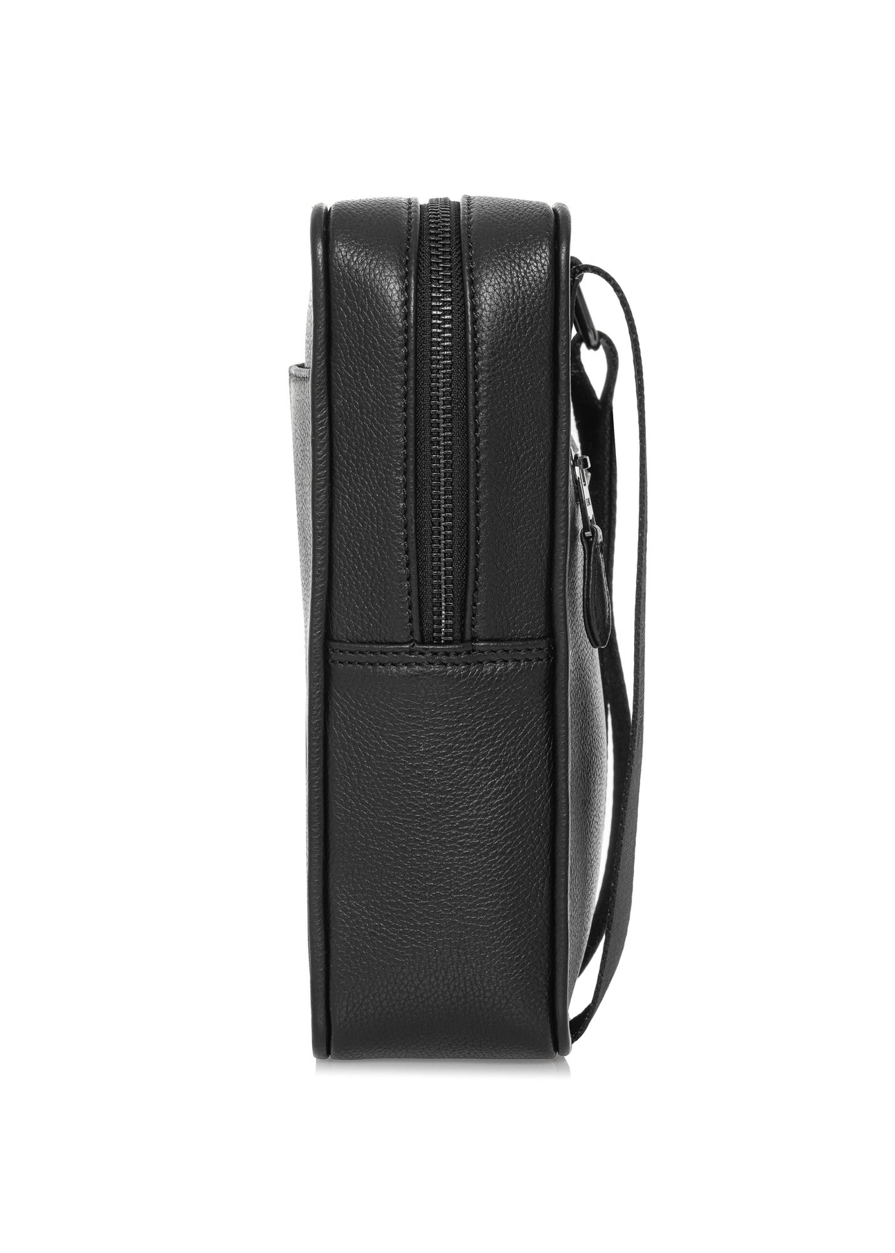 Czarna skórzana torba miejska TORMS-0445-99(W25), widok boku produktu na białym tle.
