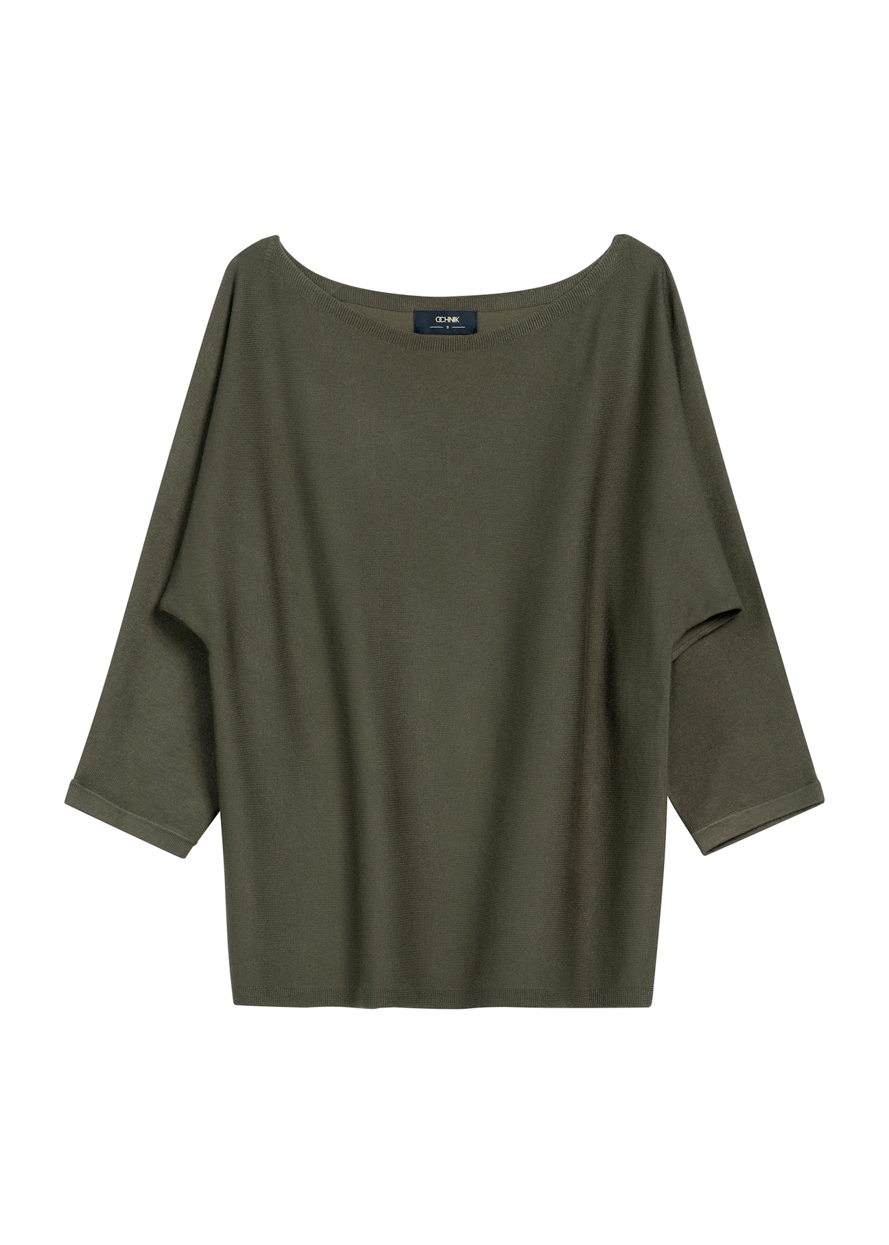 Bluzka damska w kolorze khaki BLUDT-0178-54(Z25), widok produktu od przodu na białym tle.