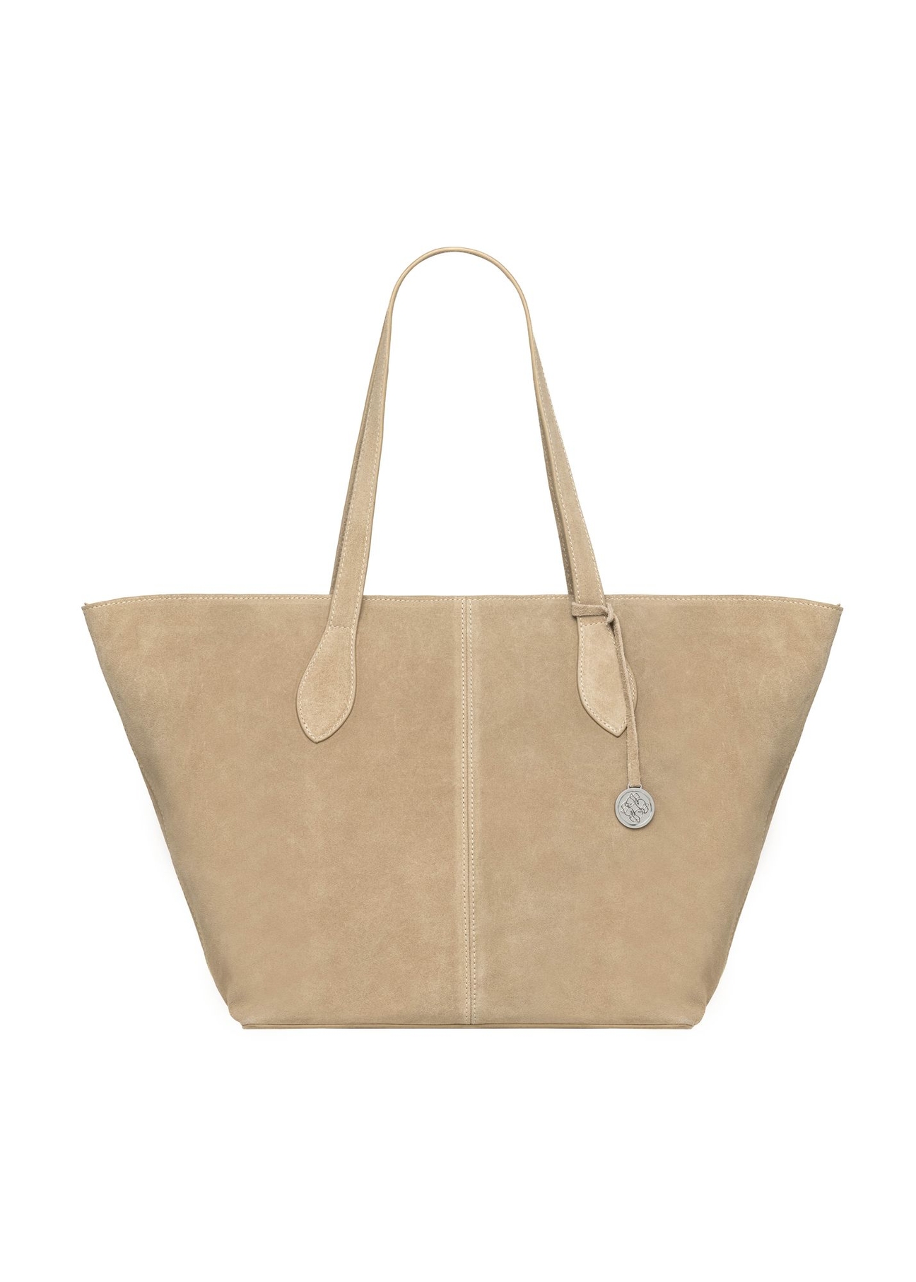Torebka damska typu shopper w kolorze chłodnego beżu TORES-1407-1K(Z26) - widok produktu z przodu, na białym tle. 