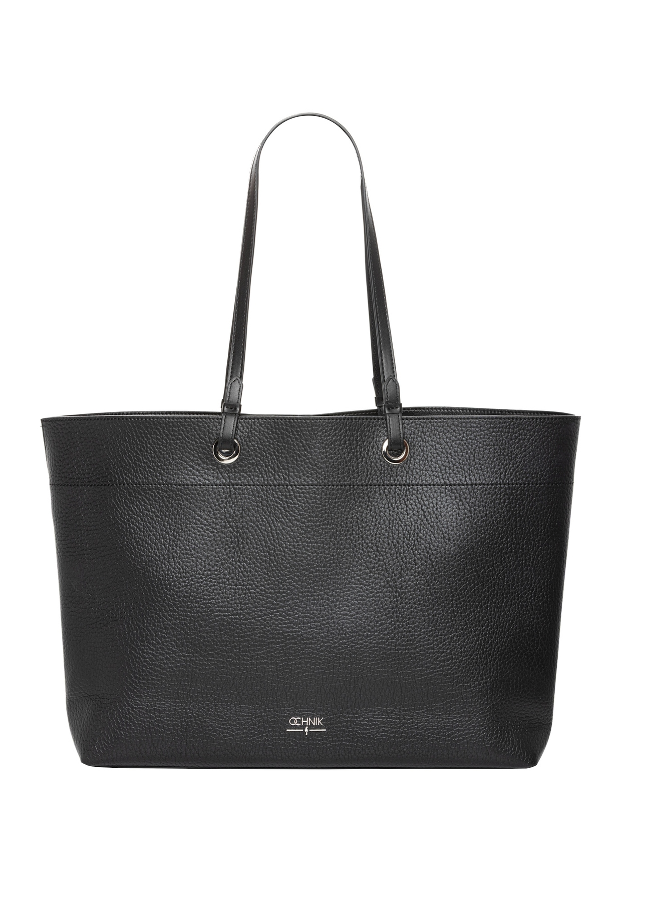 Czarna groszkowana torebka shopper TOREC-1252-9I(Z26), widok produktu z przodu na białym tle.