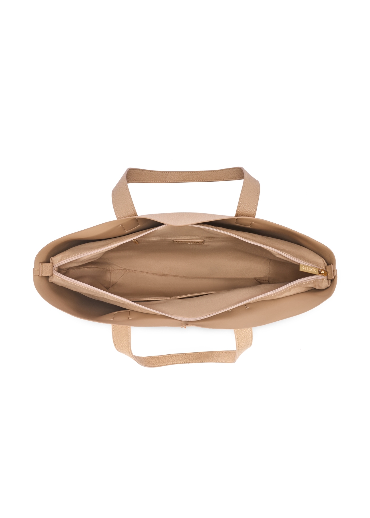 Beżowa torebka damska shopper TOREC-1208-1A(W26), widok produktu w środku na białym tle.