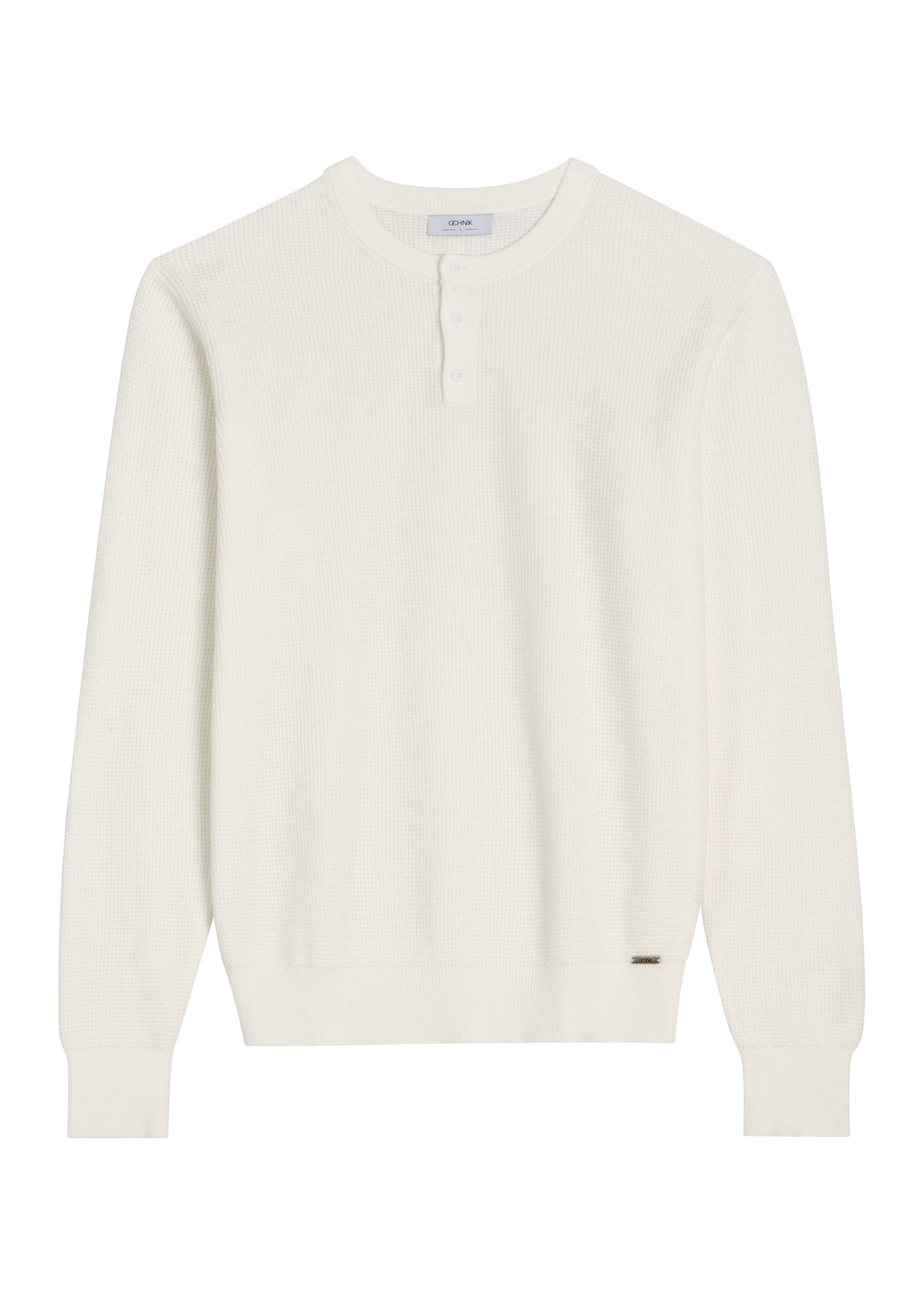 Męski sweter ecru SWEMT-0201-0B(Z26), widok produktu z przodu na białym tle.