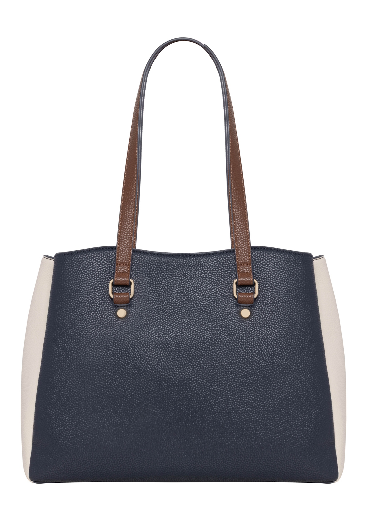 Granatowa torebka shopper damska TOREC-1260-7E(Z26), widok produktu z tyłu na jasnym tle.

