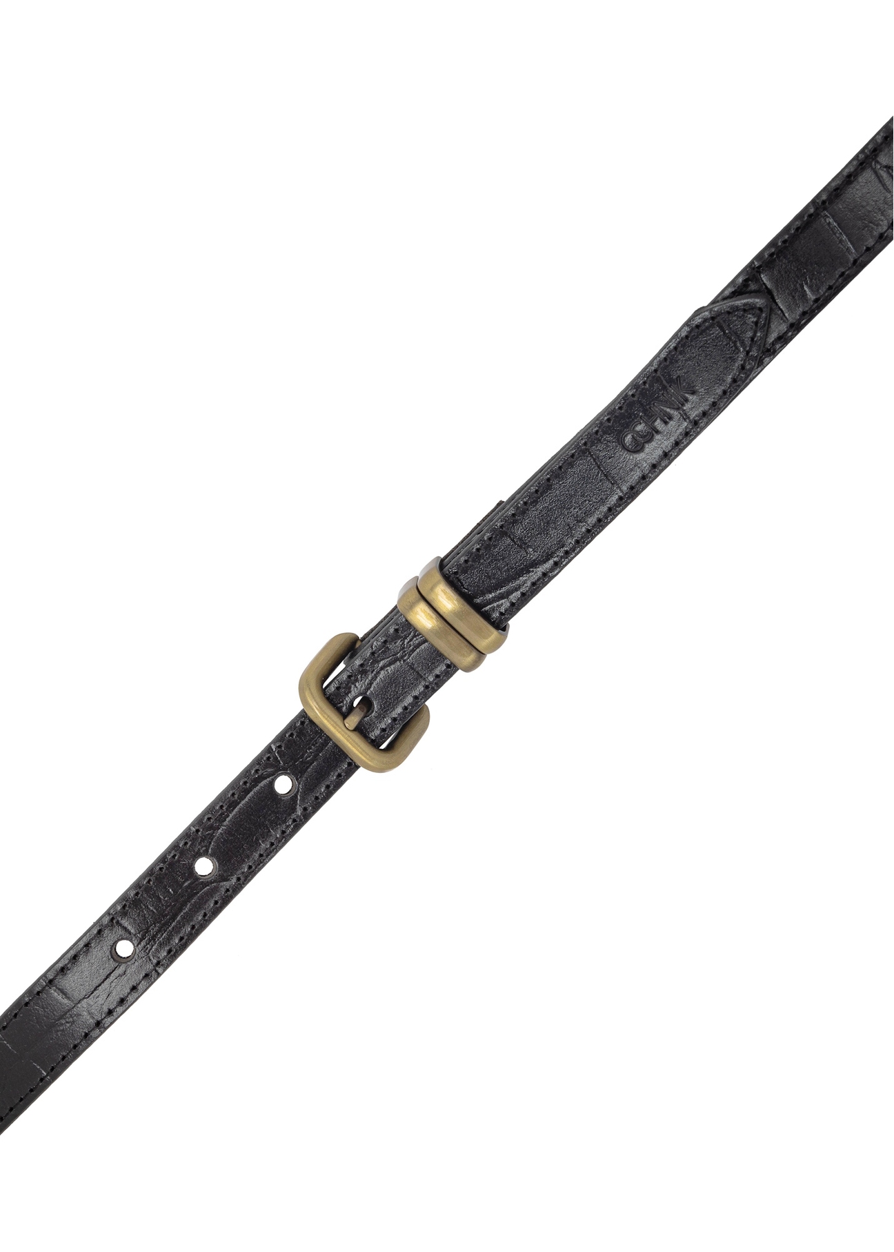Skórzany pasek damski croco w kolorze czarnym PASDS-0321-99(W25)-03
