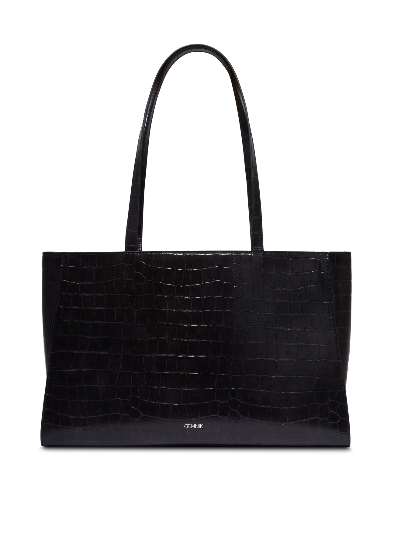 Czarna torebka shopper croco TOREC-1287-9G(Z26), widok produktu z przodu na białym tle.