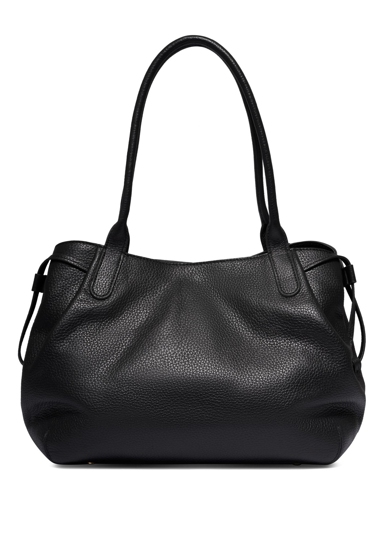 Skórzana torebka shopper w kolorze czarnym TORES-1360-9I(Z26) - widok produktu z tyłu, na białym tle.