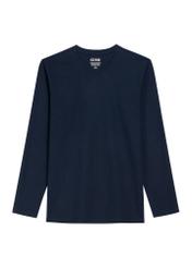 Ciemnogranatowy bawełniany longsleeve męski LSLMT-0013-7E(Z26) - widok produktu z przodu, na białym tle. 