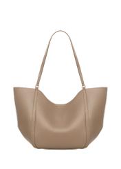 Beżowa torebka damska typu shopper TOREC-1296-1B (Z26), widok produktu od tyłu na białym tle.