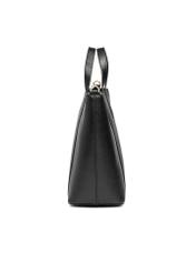 Czarna skórzana torebka shopper TORES-1272-9I(W26), widok produktu z boku na białym tle.
