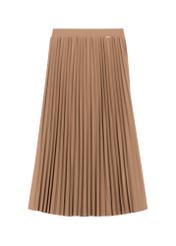 Camelowa plisowana spódnica midi SPCDT-0096-1D(Z26), widok produktu z przodu na białym tle.