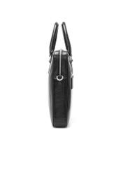 Czarna skórzana męska torba na laptopa TORMS-0506-99(W26) - widok produktu z boku, na białym tle.