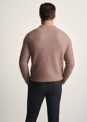 Camelowy sweter męski z wełną SWEMT-0171-24(Z25), widok produktu z tyłu na modelu. Widoczna połowa sylwetki.