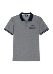 Granatowa koszulka polo męska POLMT-0068-7E(W26) - widok produktu z przodu, na białym tle. 