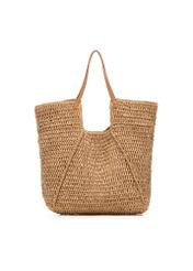 Beżowa słomkowa torebka shopper TOREC-1223-1E(W26) - widok produktu z tyłu, na białym tle. 