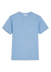 Niebieski T-shirt męski TSHMT-0137-7B(W26), widok produktu z przodu na białym tle.