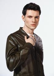 Skórzana kurtka męska khaki KURMS-0371-2855(W25)-04