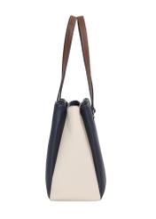 Granatowa torebka shopper damska TOREC-1260-7E(Z26), widok produktu z boku na jasnym tle.