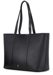 Czarna skórzana torebka shopper TORES-1273-9I(W26) - widok produktu po skosie na białym tle. 