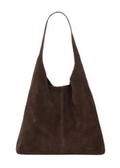 Brązowa zamszowa torebka shopper TORES-1403-1H(Z26). Widok od przodu na białym tle.