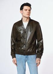 Skórzana kurtka męska khaki KURMS-0371-2855(W25)-01