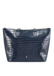 Damska granatowa torebka shopper skórzana TORES-0939 F-7D(W26) - widok produktu z przodu, na białym tle.